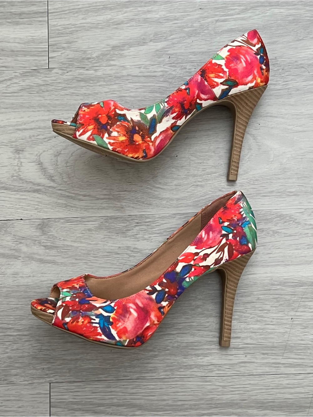 Christian Siriano for Payless Floral Peep Toe Stiletto Heels Size 8.5 - Picture 3 of 9